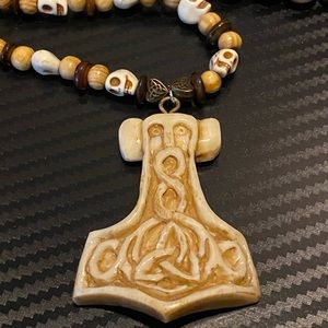 Carved Whale bone, Norths mythology, Odin, trinity knot, Thor’s hammer, jewelry